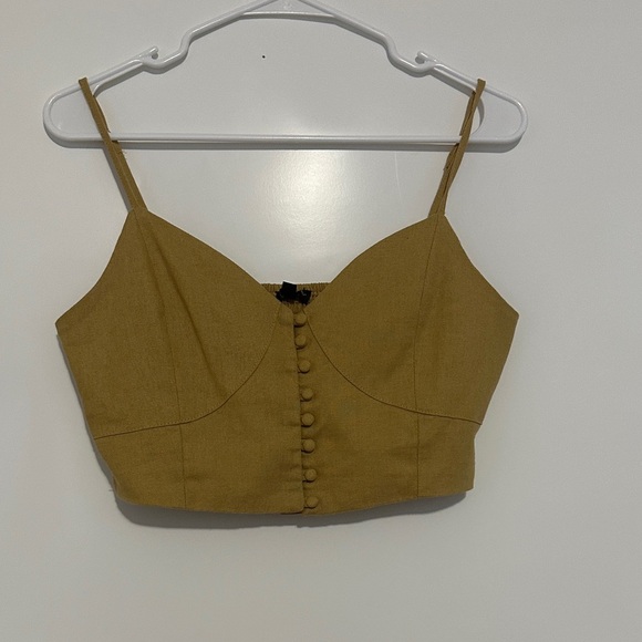 Mustard Button-Front Crop Top - Picture 1 of 5